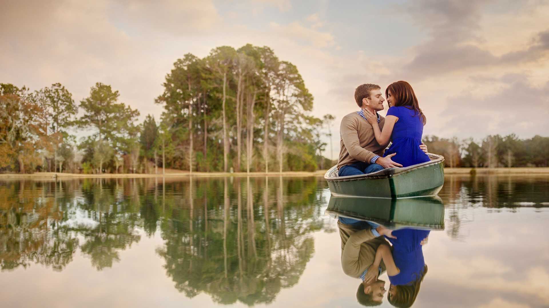 Couple Kissing in Canoe